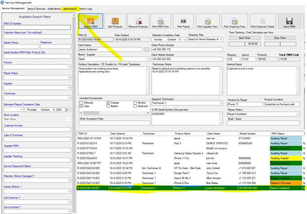 Add attachments to RMA Service - Computer repair shop software ...